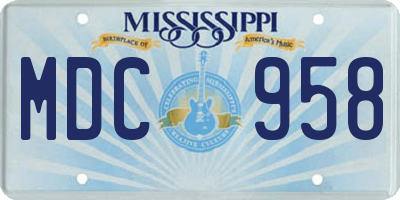 MS license plate MDC958