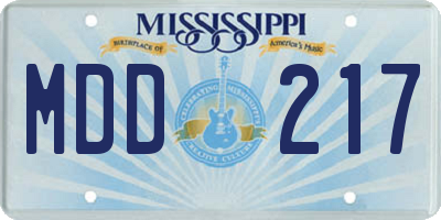MS license plate MDD217