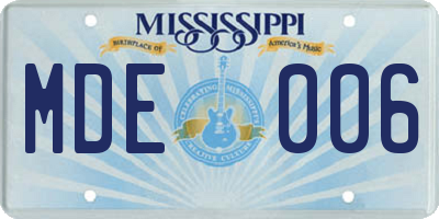 MS license plate MDE006