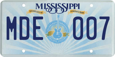 MS license plate MDE007