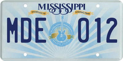 MS license plate MDE012