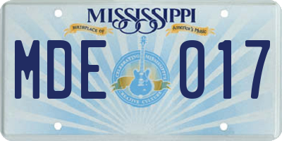 MS license plate MDE017
