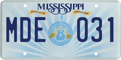 MS license plate MDE031