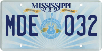 MS license plate MDE032