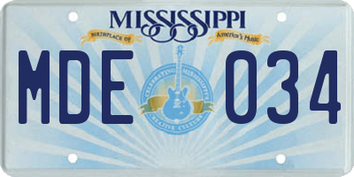 MS license plate MDE034
