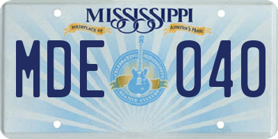 MS license plate MDE040