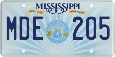 MS license plate MDE205