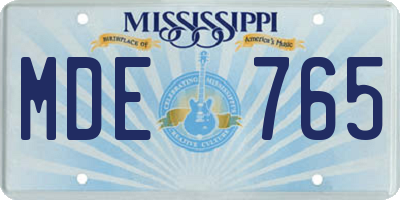 MS license plate MDE765