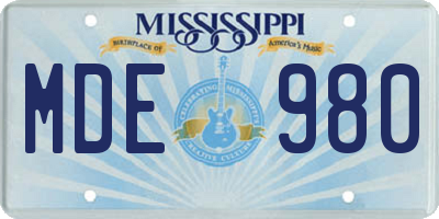 MS license plate MDE980