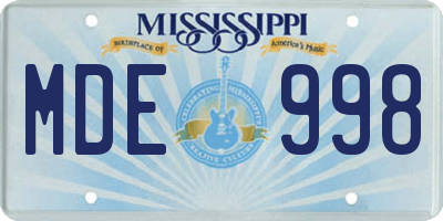 MS license plate MDE998