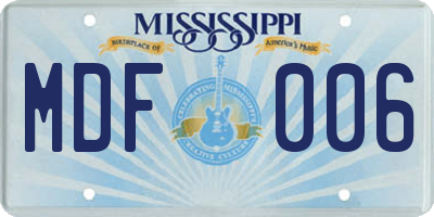 MS license plate MDF006