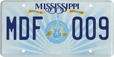 MS license plate MDF009
