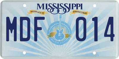 MS license plate MDF014