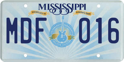 MS license plate MDF016