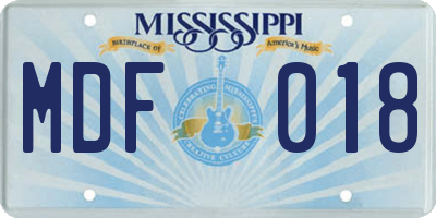 MS license plate MDF018