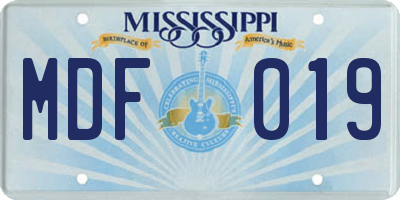 MS license plate MDF019