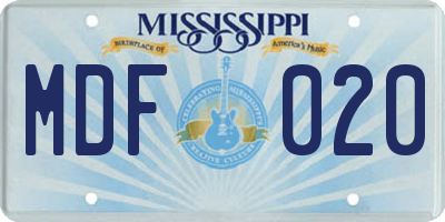 MS license plate MDF020