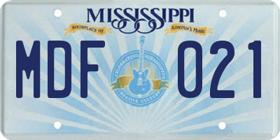 MS license plate MDF021
