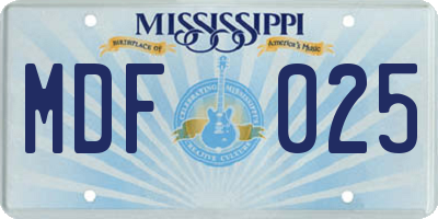 MS license plate MDF025