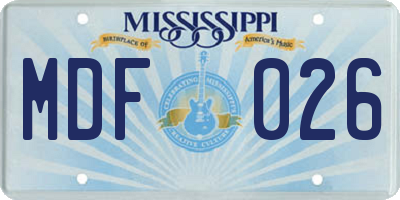 MS license plate MDF026
