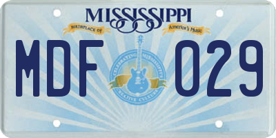 MS license plate MDF029