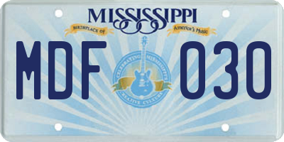 MS license plate MDF030
