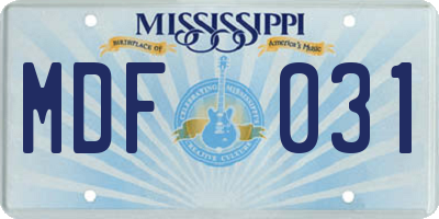 MS license plate MDF031