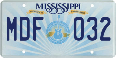 MS license plate MDF032