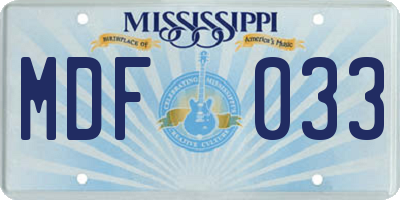 MS license plate MDF033