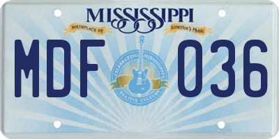MS license plate MDF036