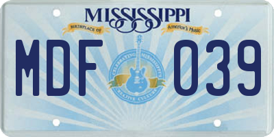 MS license plate MDF039