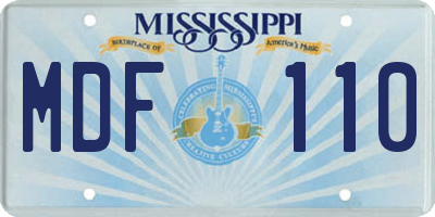 MS license plate MDF110
