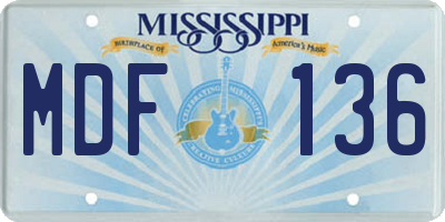 MS license plate MDF136