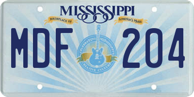 MS license plate MDF204