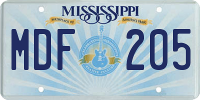 MS license plate MDF205