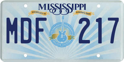 MS license plate MDF217