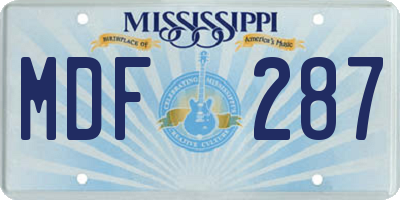 MS license plate MDF287