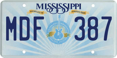 MS license plate MDF387
