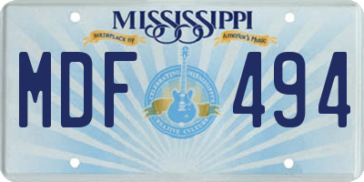 MS license plate MDF494