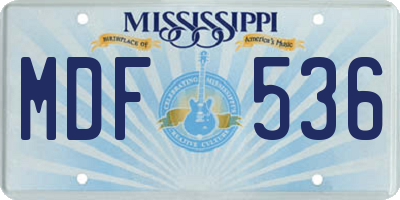 MS license plate MDF536