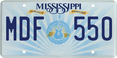 MS license plate MDF550