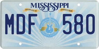 MS license plate MDF580