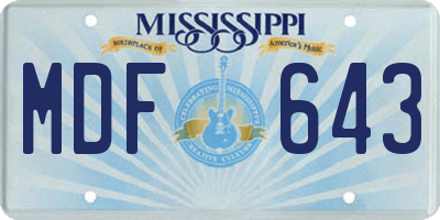 MS license plate MDF643