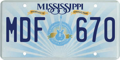 MS license plate MDF670