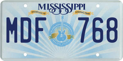 MS license plate MDF768