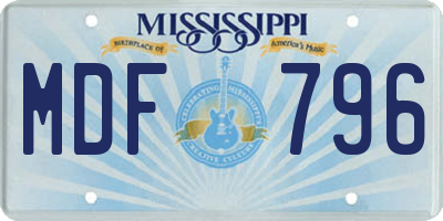 MS license plate MDF796