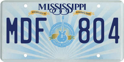 MS license plate MDF804