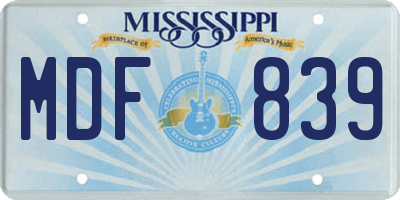 MS license plate MDF839