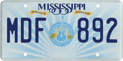 MS license plate MDF892