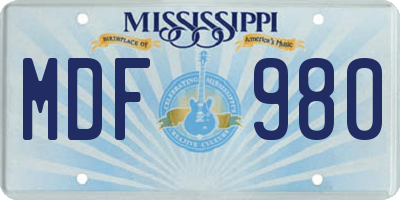 MS license plate MDF980